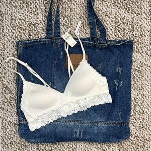 AERIE BRALETTE RIBBED KNIT AND LACE MOLDED CUPS NWT SIZE 32A BONUS AE TOTE